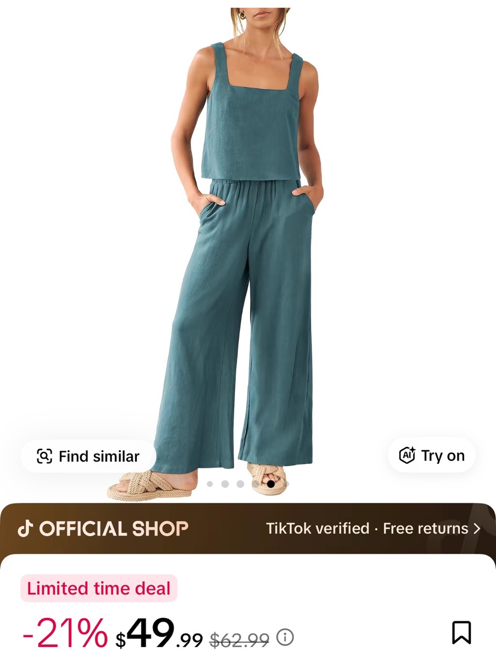 Women’s Wide-Leg Elastic Waist Pants - Teal